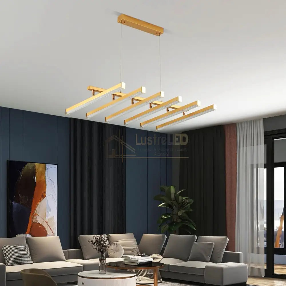 Lustra LED Suspendata 6 Linii Reglabile Gold Echivalent 800W Telecomanda lustreled.ro