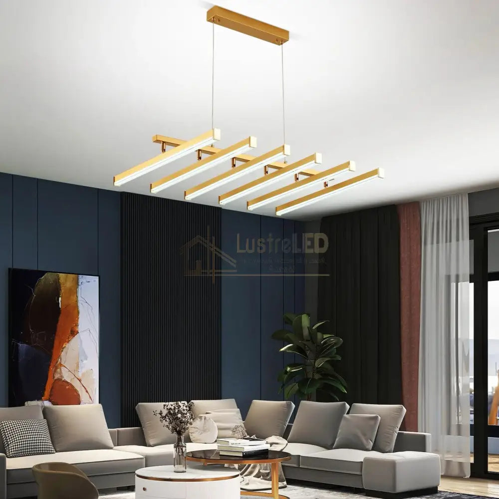 Lustra LED Suspendata 6 Linii Reglabile Gold Echivalent 800W Telecomanda lustreled.ro