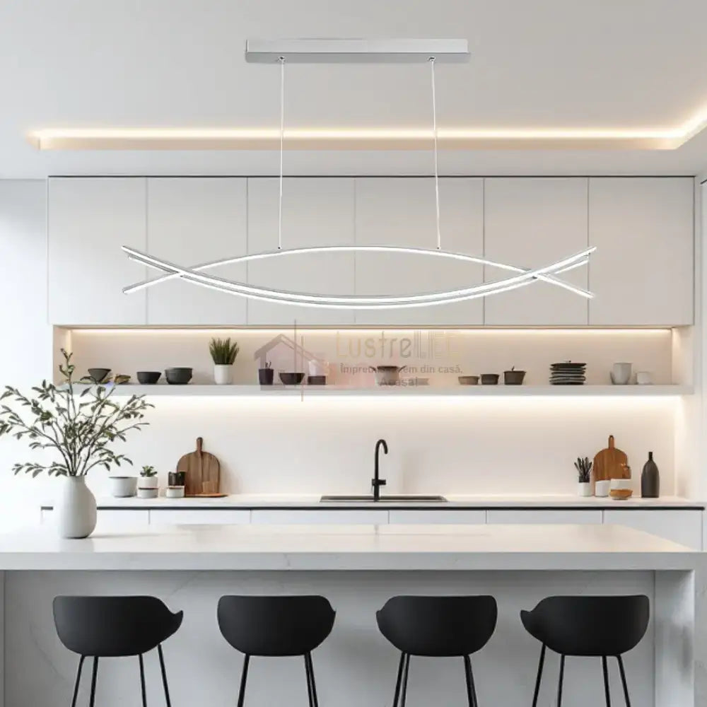 Lustra LED 80W OFFICE Suspendata WHITE cu Telecomanda WHITE / 120CM / SUSPENDATE Lighting Fixtures