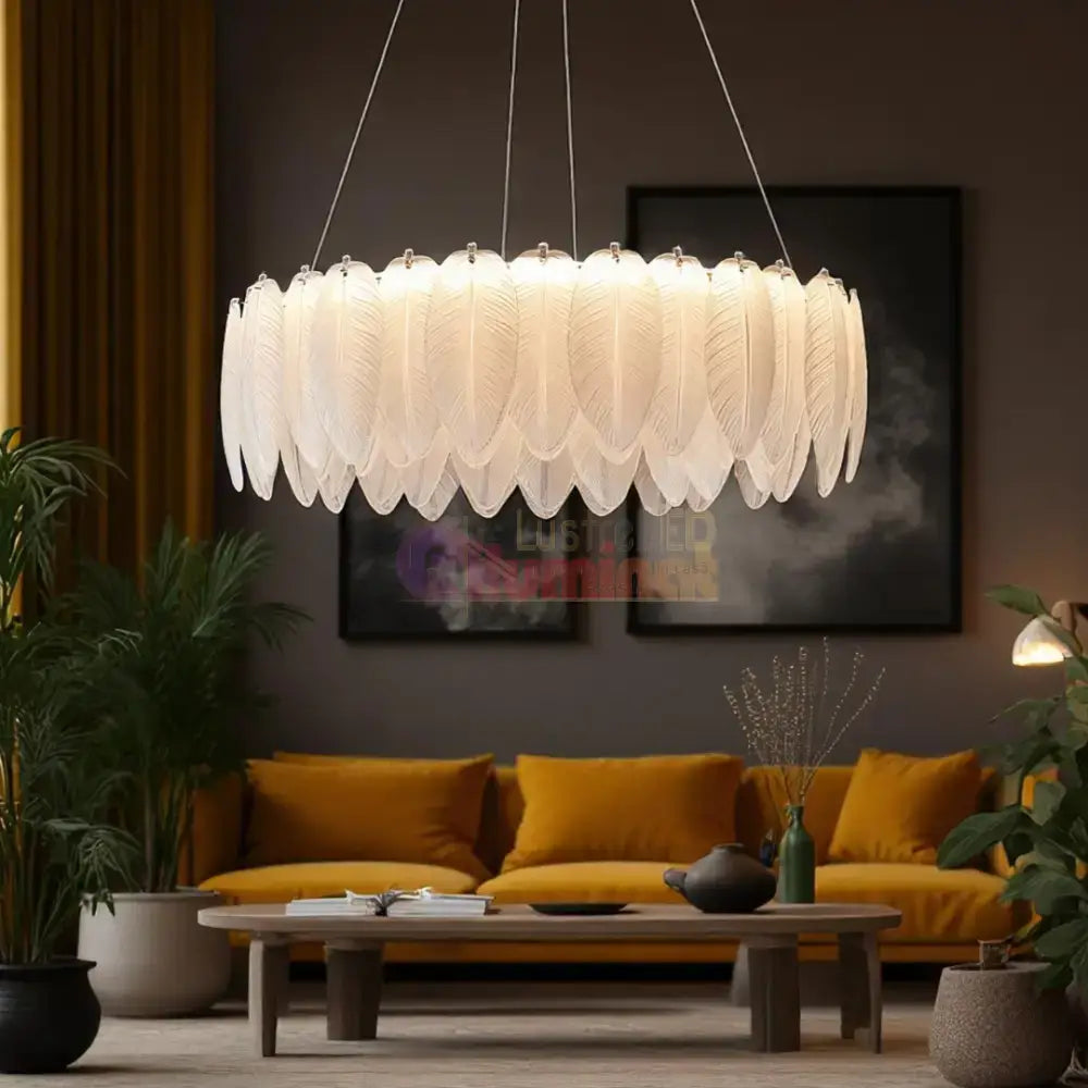 Lustra LED Suspendata 96W 50CM Feathers Deluxe Echivalent 500W lustreled.ro