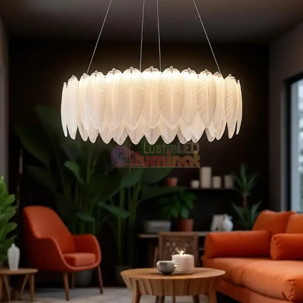 Lustra LED Suspendata 96W 50CM Feathers Deluxe Echivalent 500W lustreled.ro