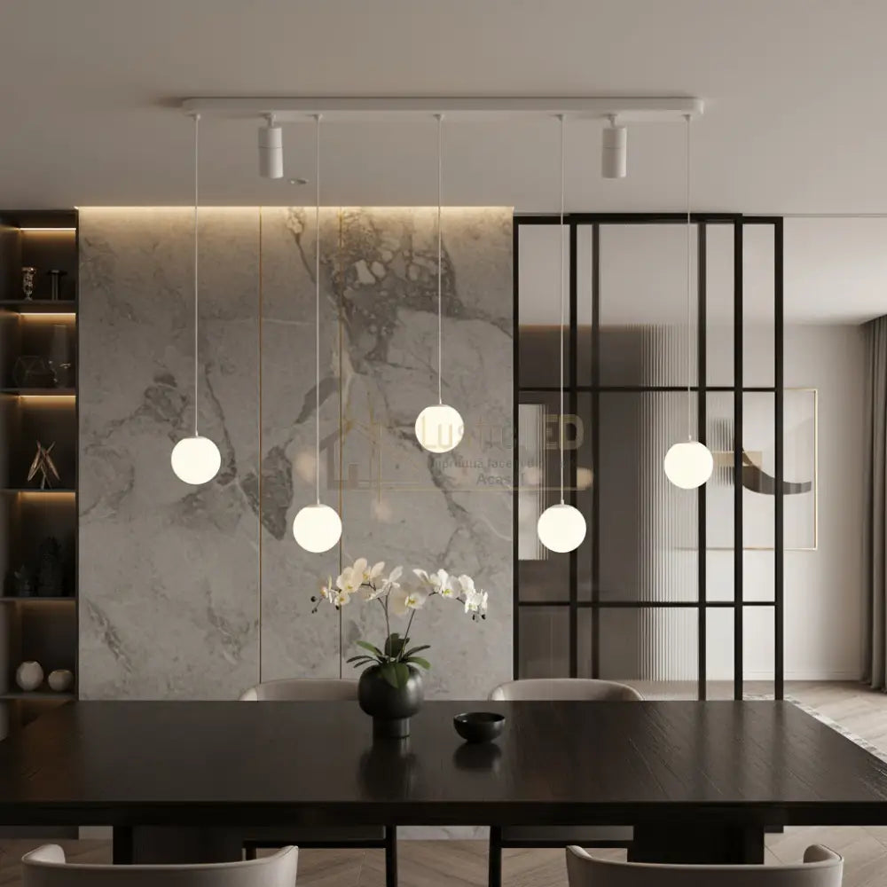 Lustra LED Suspendata Abajur cu 2 Spoturi KERU White Echivalent 200W Telecomanda Alb led ceiling light