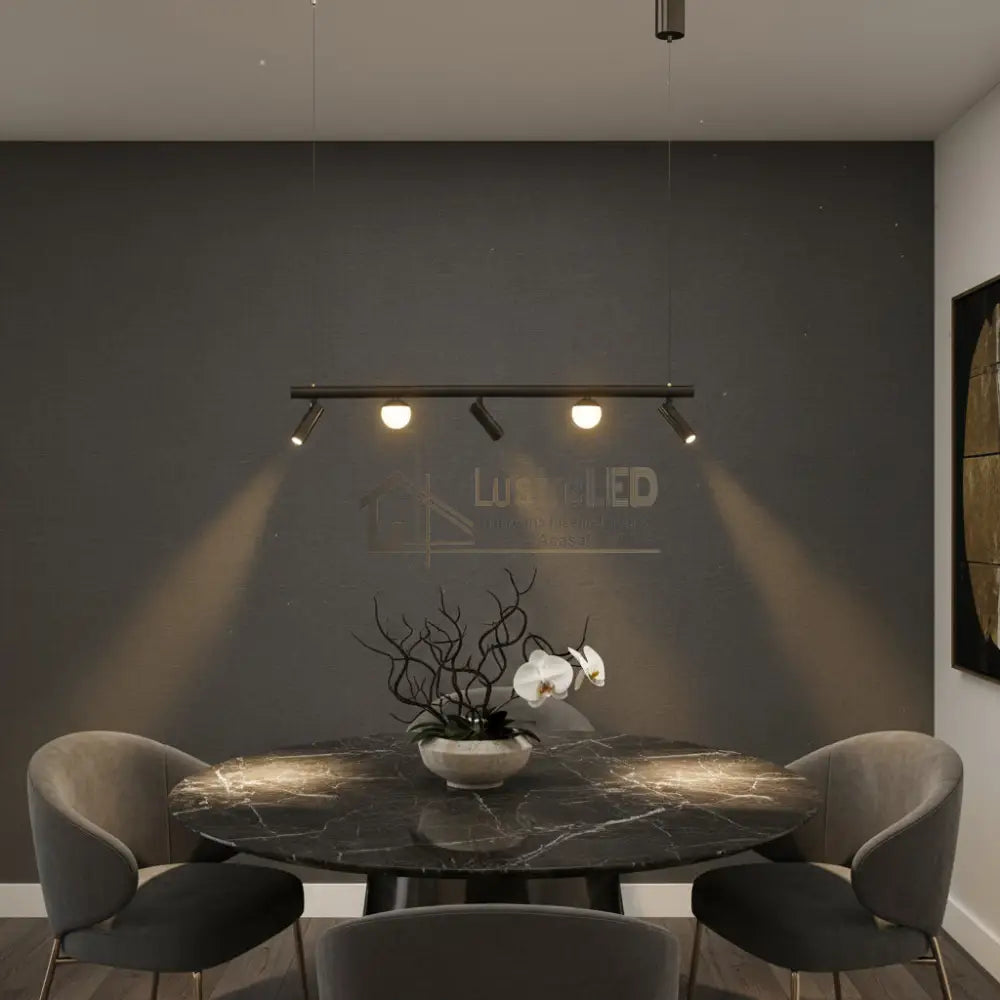 Lustra LED Suspendata Abajur cu 3 Spoturi MELI Black Echivalent 90W Telecomanda Negru led ceiling light