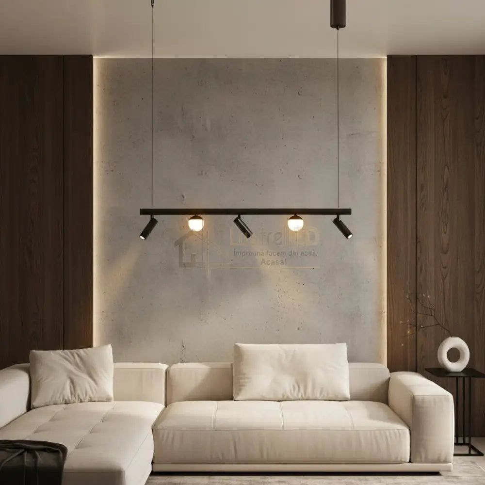 Lustra LED Suspendata Abajur cu 3 Spoturi MELI Black Echivalent 90W Telecomanda Negru led ceiling light