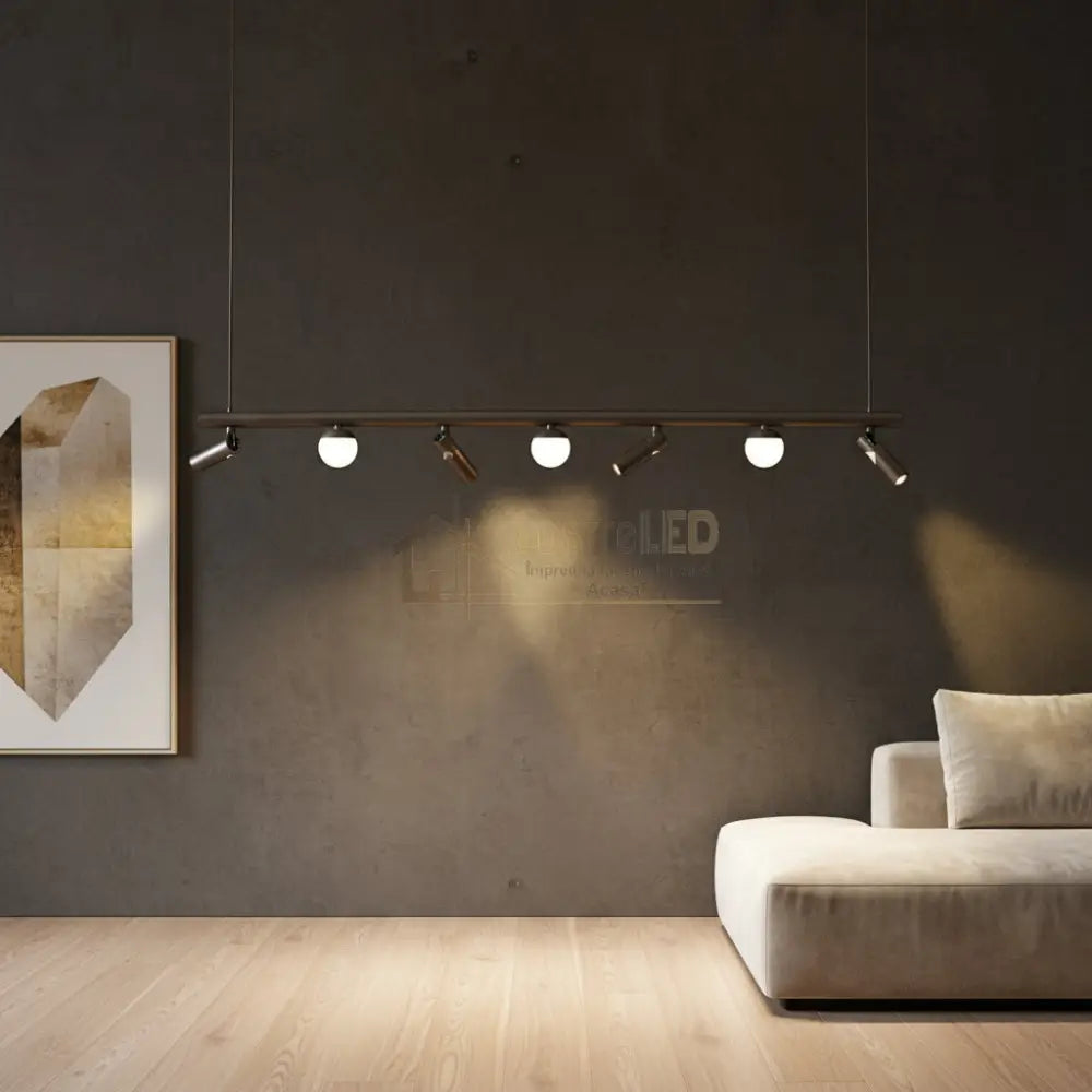 Lustra LED Suspendata Abajur cu 4 Spoturi MELI Black Echivalent 150W Telecomanda Negru led ceiling light