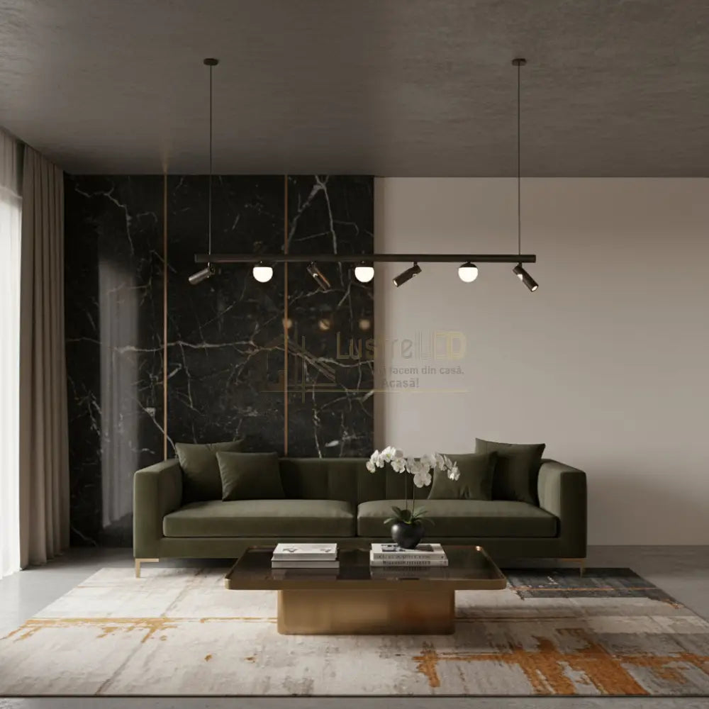 Lustra LED Suspendata Abajur cu 4 Spoturi MELI Black Echivalent 150W Telecomanda Negru led ceiling light