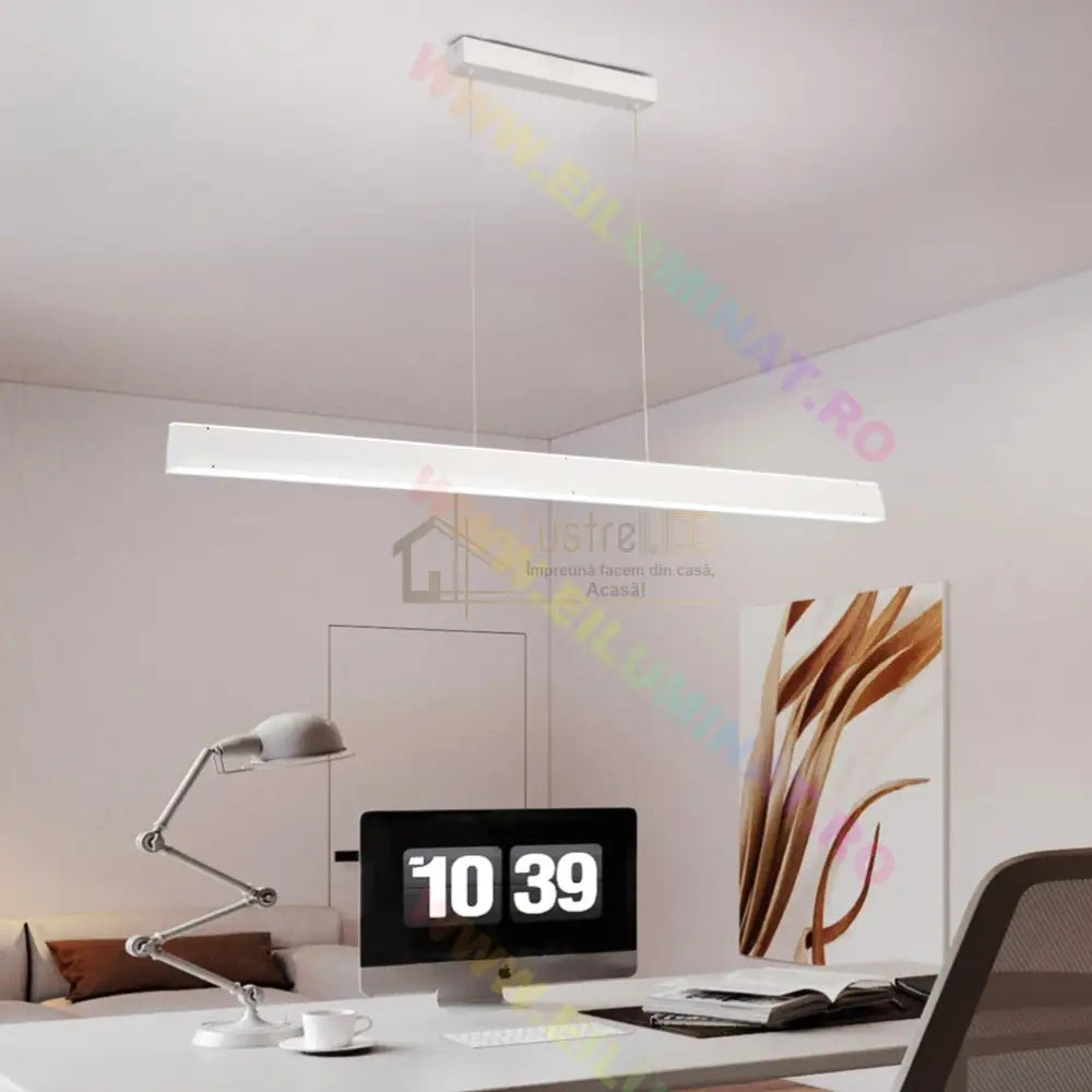 Lustra Led Suspendata Alba 120Cm Liniara Echivalent 400W Telecomanda Lighting Fixtures