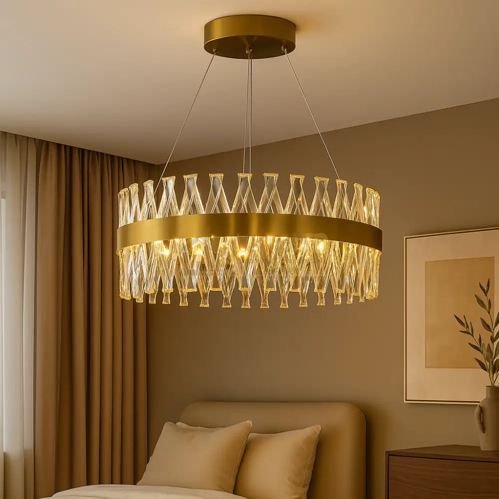 Lustra LED Suspendata Bijoux Gold Cristal Telecomanda 40CM lustreled.ro