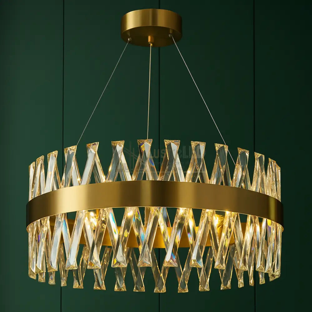 Lustra LED Suspendata Bijoux Gold Cristal Telecomanda 40CM lustreled.ro