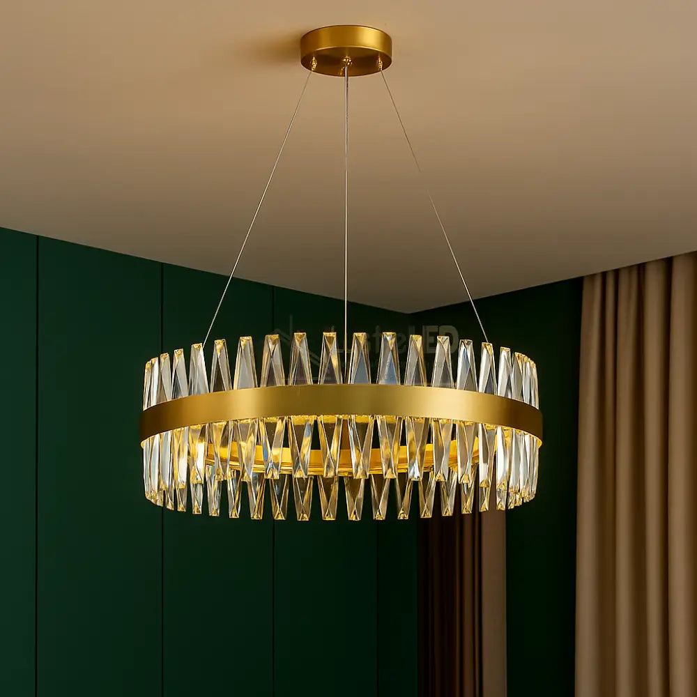 Lustra LED Suspendata Bijoux Gold Cristal Telecomanda 60CM lustreled.ro
