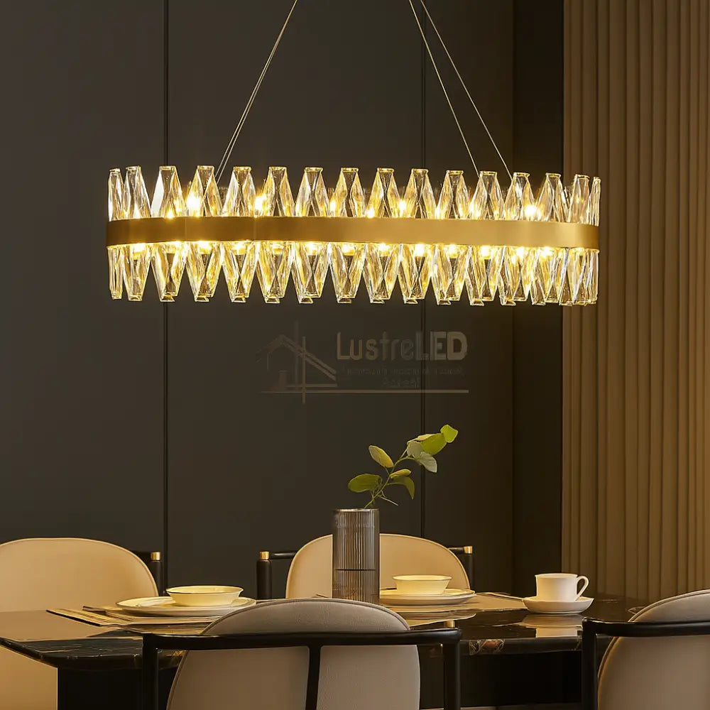 Lustra LED Suspendata Bijoux Gold Cristal Telecomanda 80x30CM lustreled.ro