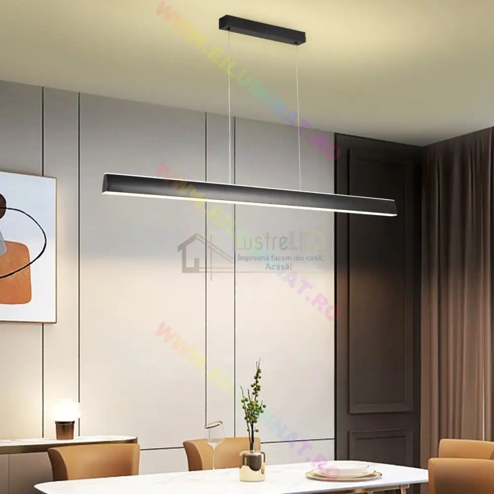 Lustra Led Suspendata Black 120Cm Liniara Echivalent 400W Telecomanda Lighting Fixtures