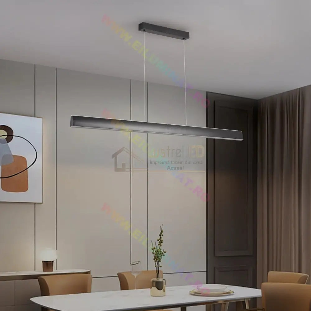 Lustra Led Suspendata Black 120Cm Liniara Echivalent 400W Telecomanda Lighting Fixtures