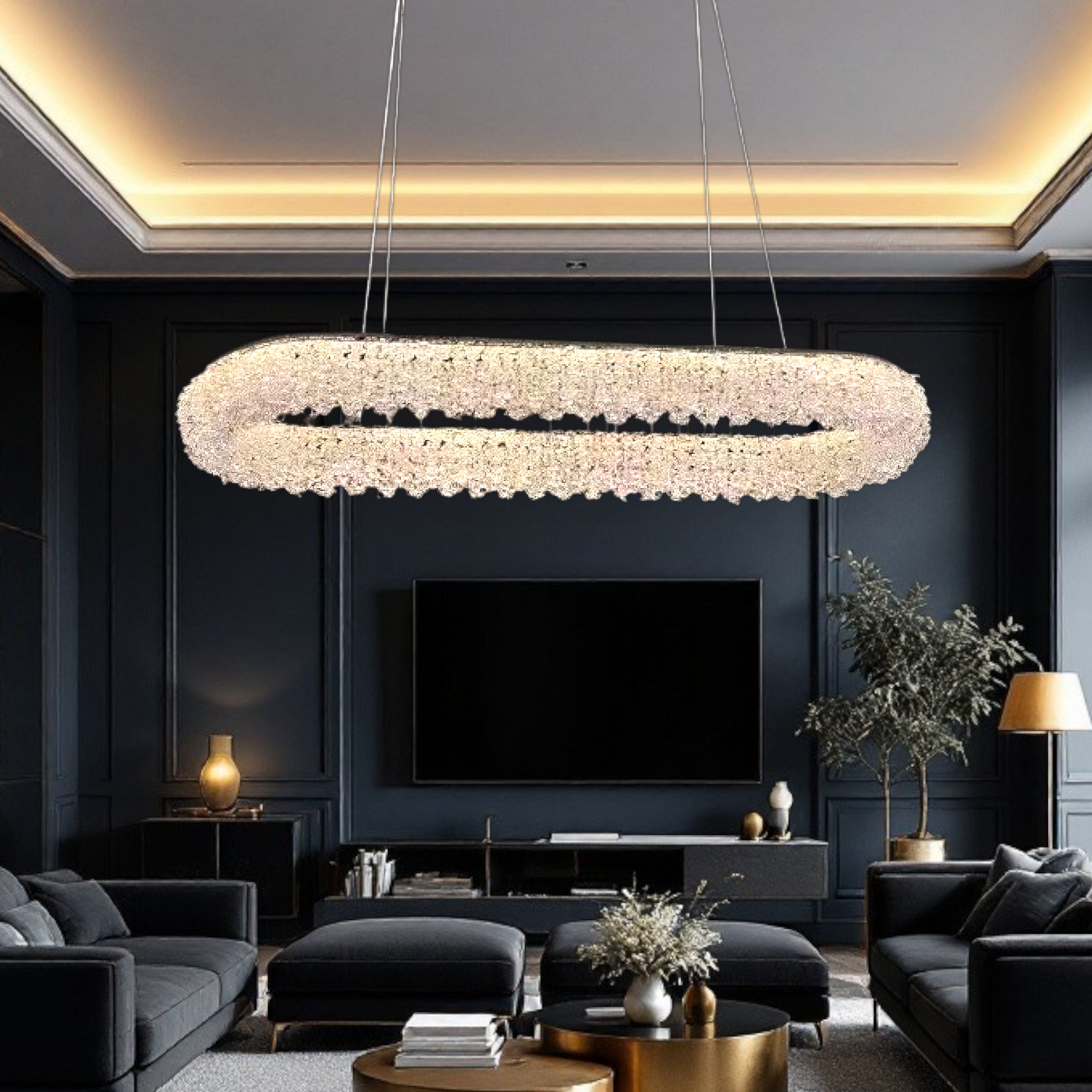 Lustra LED Suspendata Chrome Crystal Sponge 80x30cm Echivalent 800W