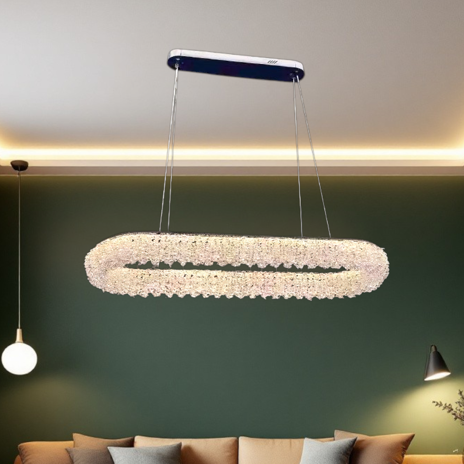 Lustra LED Suspendata Chrome Crystal Sponge 80x30cm Echivalent 800W