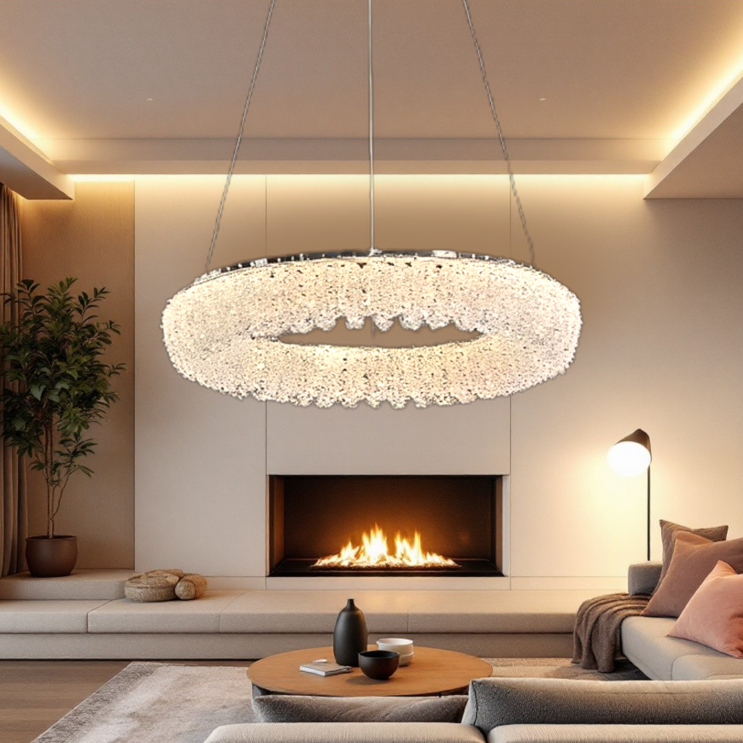 Lustra LED Suspendata Chrome Crystal Sponge 1 Segment Rotund Resigilat R3