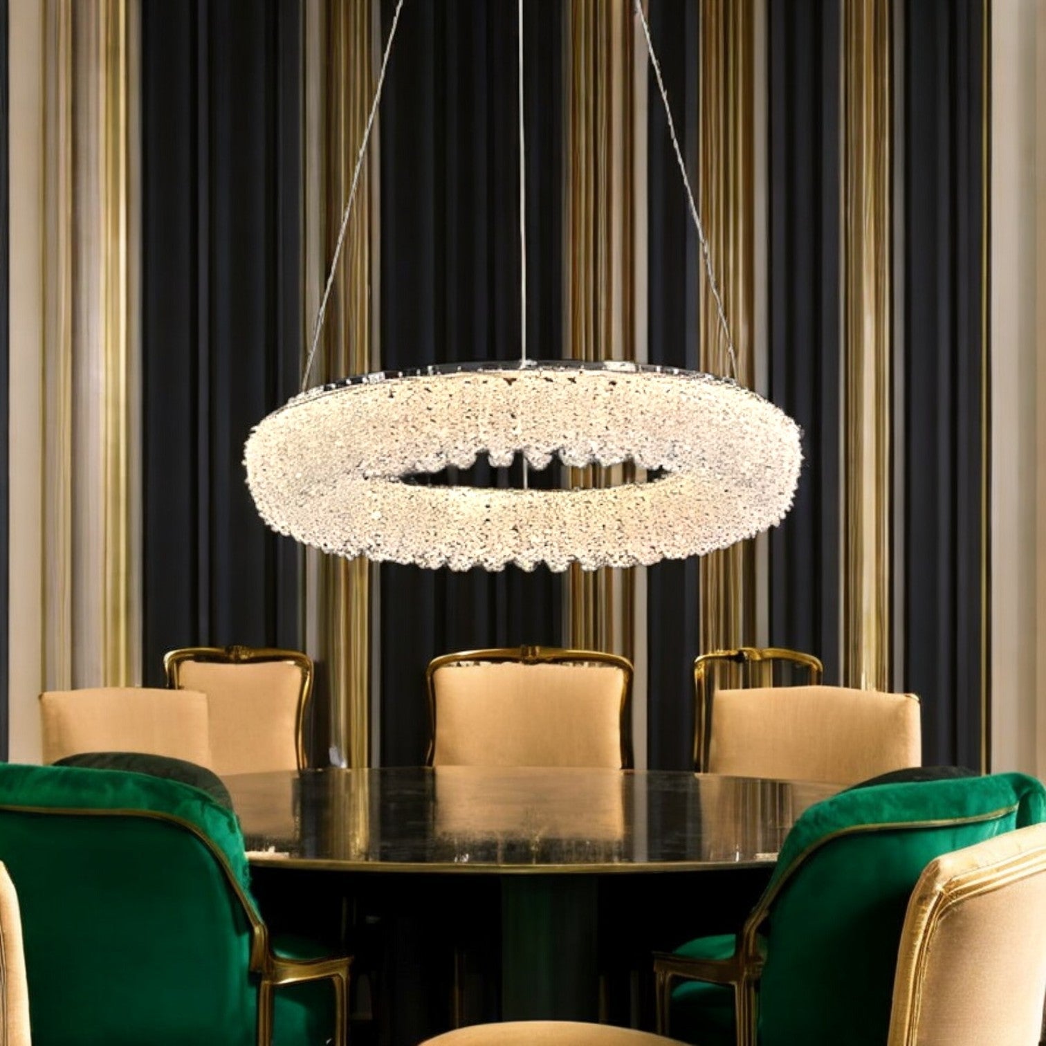 Lustra LED Suspendata Chrome Crystal Sponge 1 Segment Rotund Resigilat R3