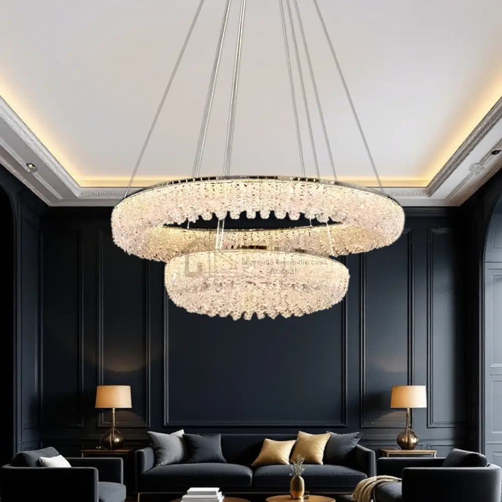 Lustra LED Suspendata Chrome Crystal Sponge 2 Segmente Rotunde Ceiling Light Fixtures