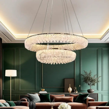Lustra LED Suspendata Chrome Crystal Sponge 2 Segmente Rotunde