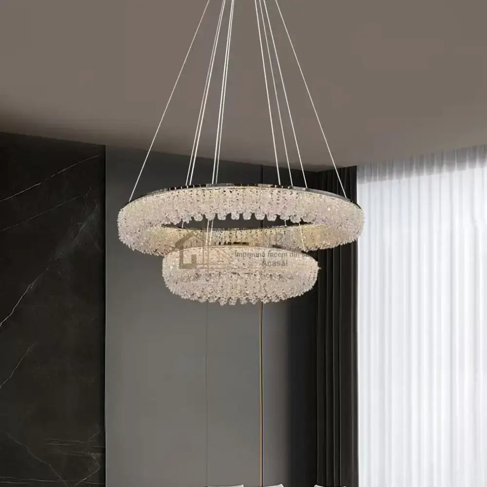 Lustra LED Suspendata Chrome Crystal Sponge 2 Segmente Rotunde Ceiling Light Fixtures