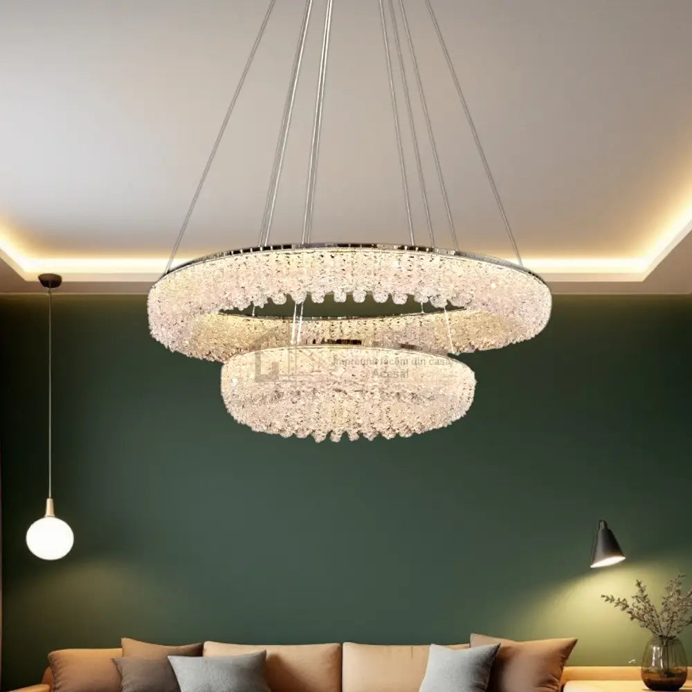 Lustra LED Suspendata Chrome Crystal Sponge 2 Segmente Rotunde Ceiling Light Fixtures