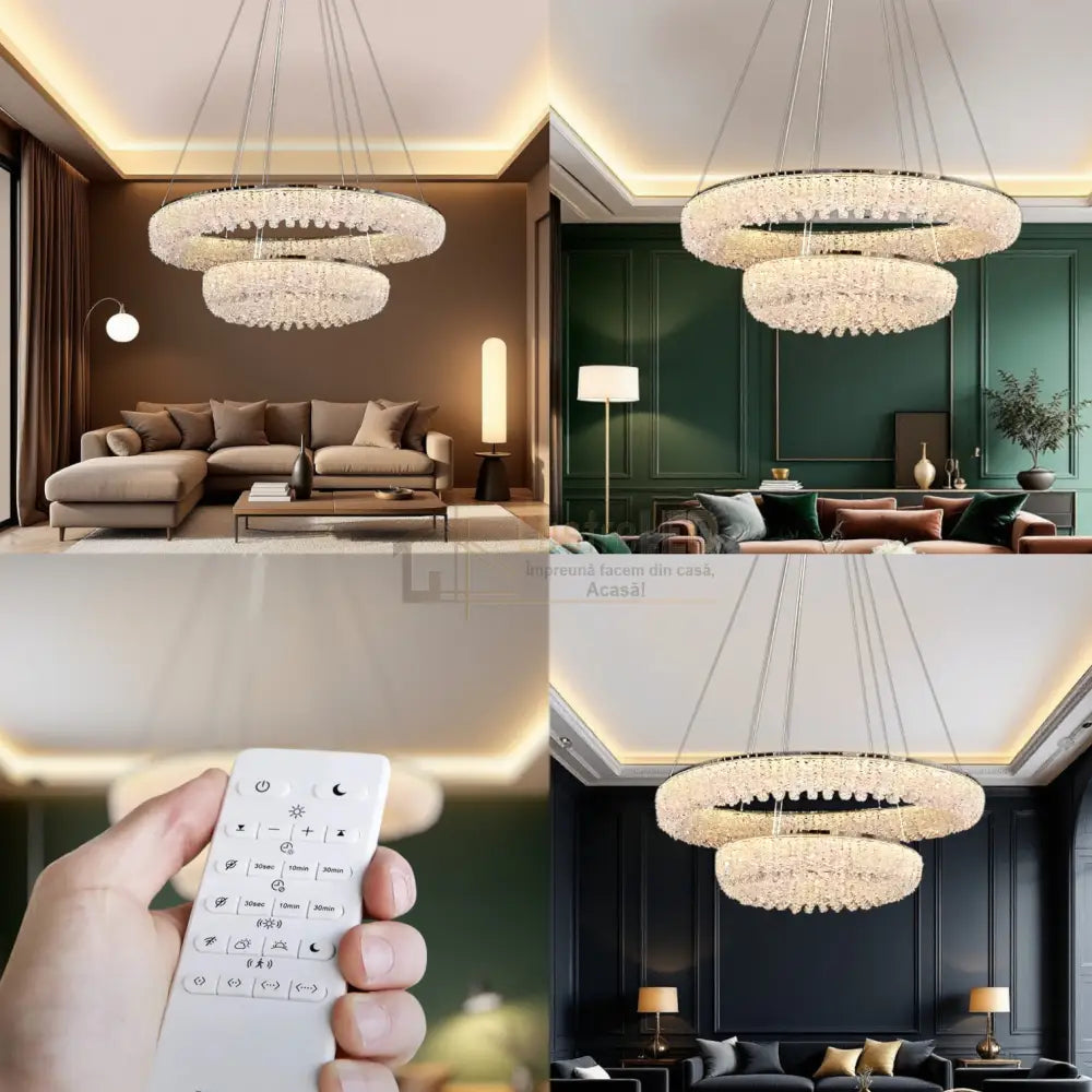 Lustra LED Suspendata Chrome Crystal Sponge 2 Segmente Rotunde Ceiling Light Fixtures
