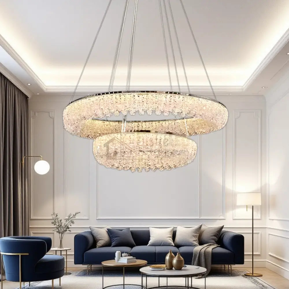 Lustra LED Suspendata Chrome Crystal Sponge 2 Segmente Rotunde Ceiling Light Fixtures