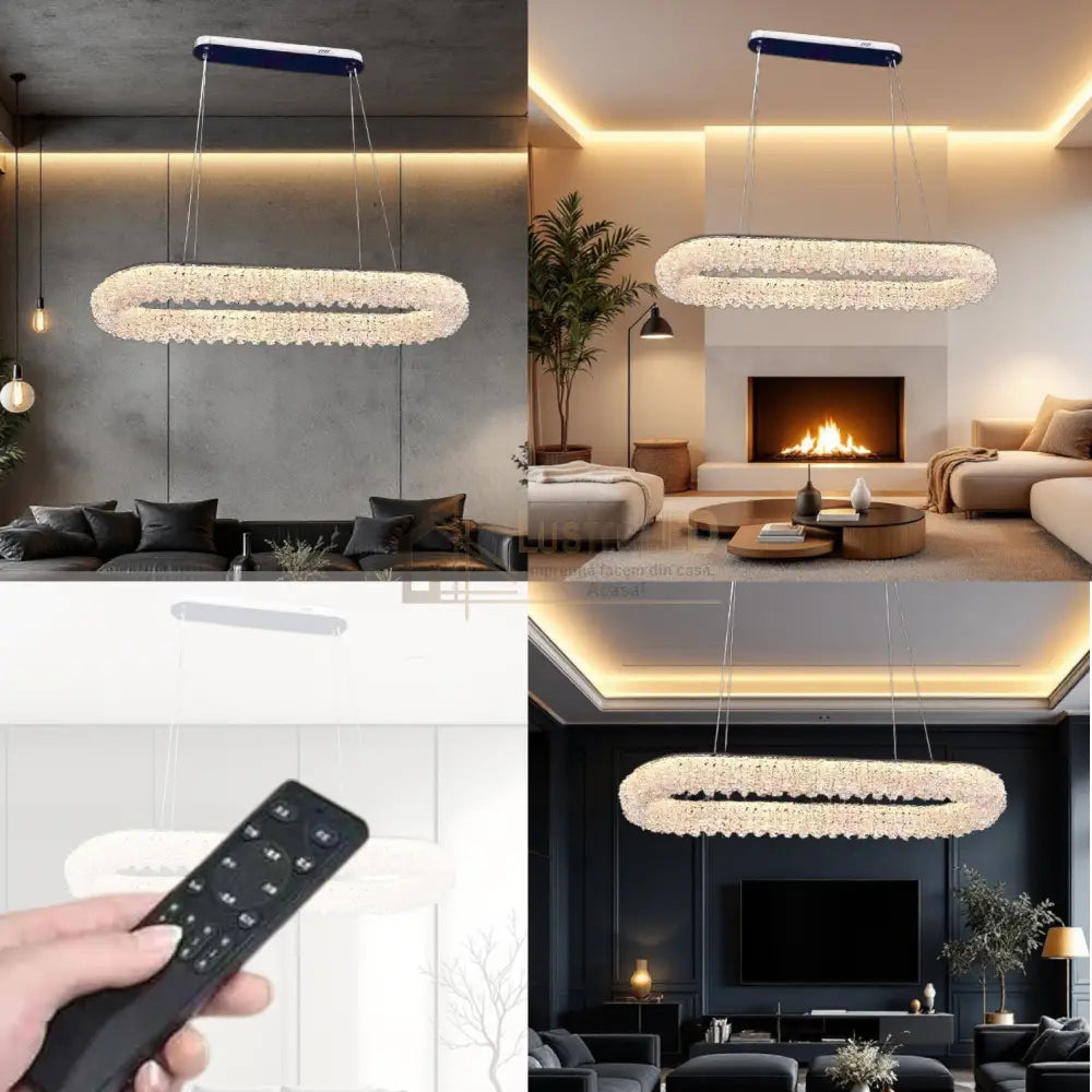 Lustra LED Suspendata 100W Chrome Crystal Sponge 80x30cm CRISTAL / AURIE Ceiling Light Fixtures