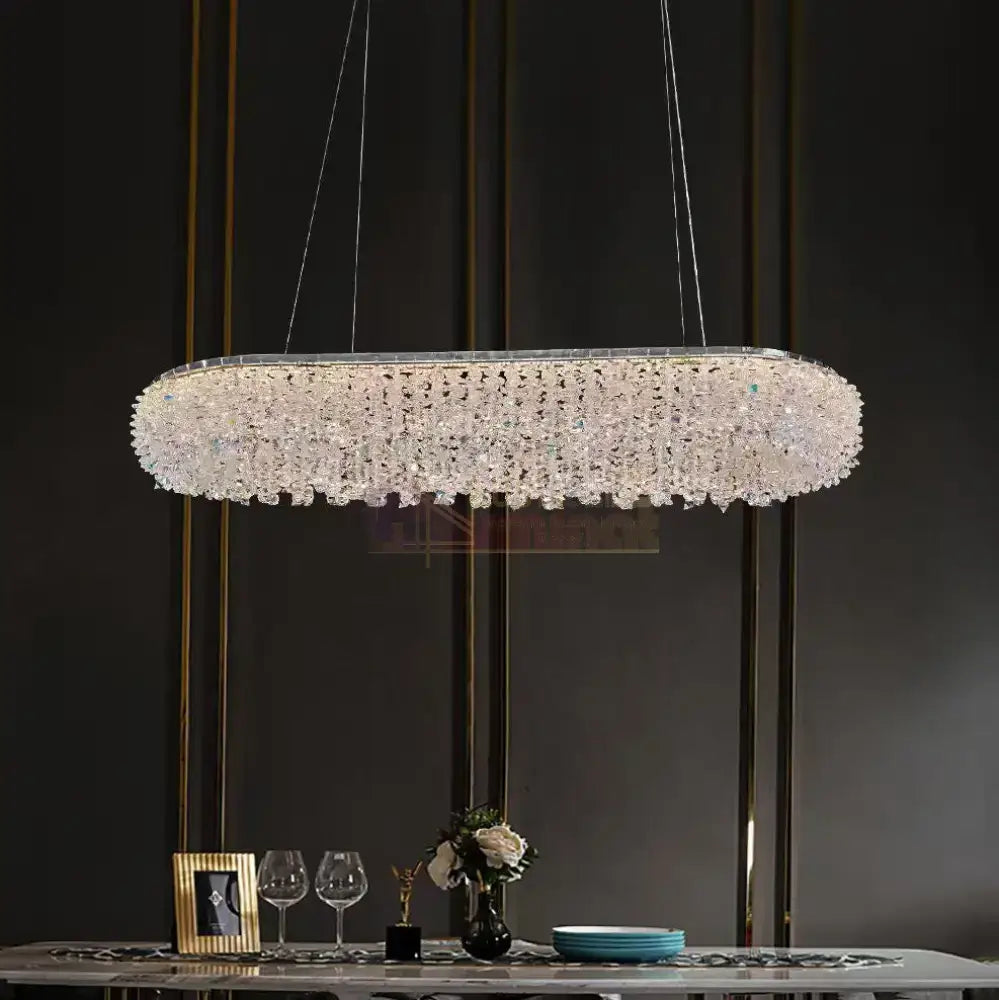 Lustra LED Suspendata 100W Chrome Crystal Sponge 80x30cm CRISTAL / AURIE Ceiling Light Fixtures