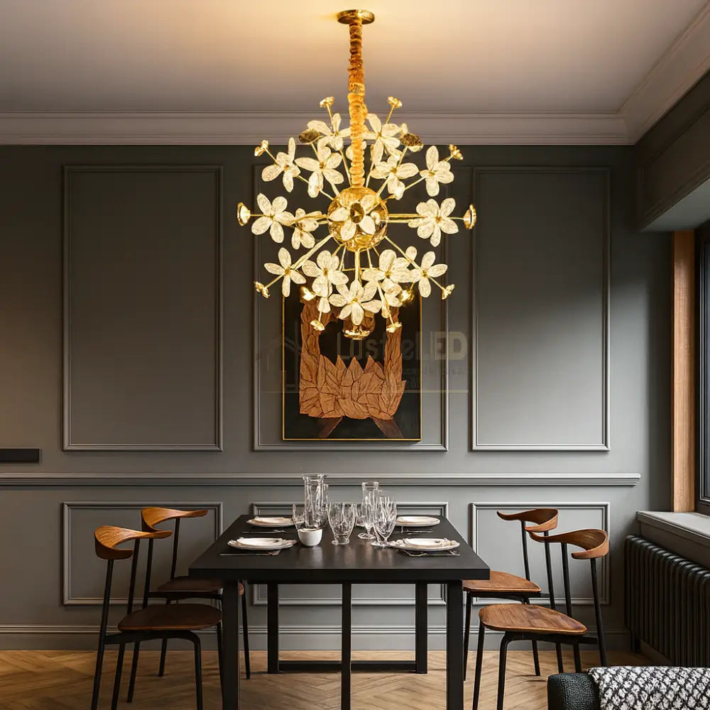 Lustra LED Suspendata Cristal Butterfly Gold Echivalent 450W AURIE / 50CM / CRISTAL Lighting Fixtures