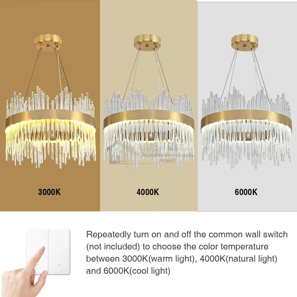 Lustra Led Suspendata Crown Gold Cristal 40Cm Echivalent 300W Telecomanda Chandeliers Crystal