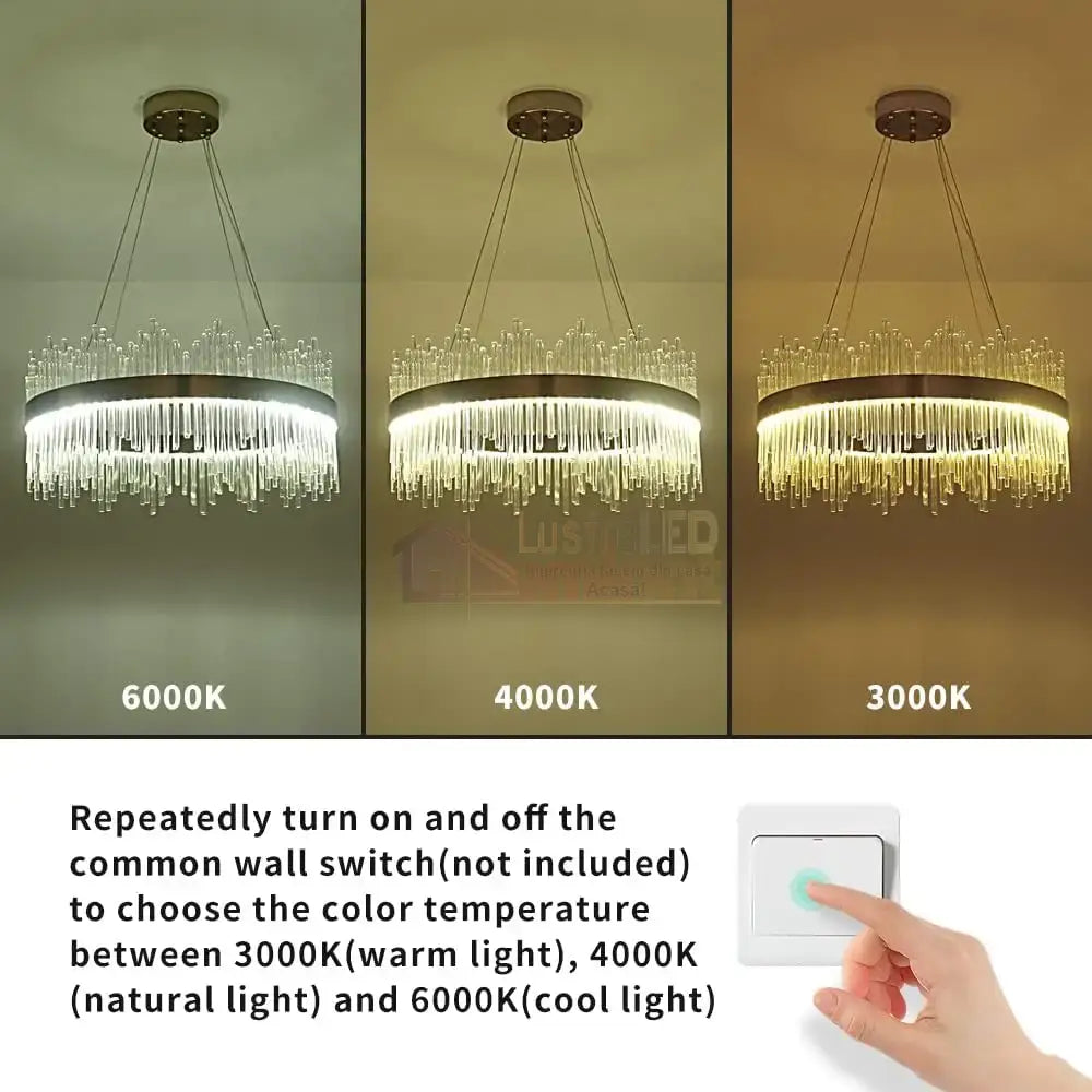 Lustra Led Suspendata Crown Gold Cristal 60Cm Echivalent 500W Telecomanda Chandeliers Crystal