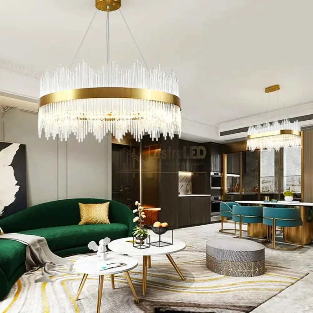 Lustra Led Suspendata Crown Gold Cristal 80X30Cm Echivalent 600W Telecomanda Chandeliers Crystal