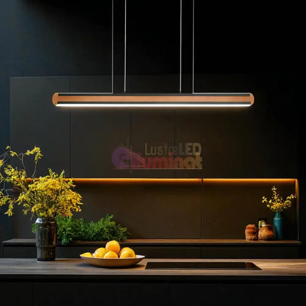 Lustra LED Suspendata DEACON Wood Echivalent 500W lustreled.ro
