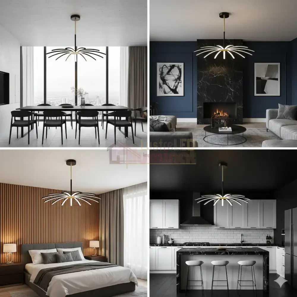 Lustra LED Eteris Cu Telecomanda Wifi 2.4G 3 Culori Black&Gold NEGRU + AURIU / SUSPENDATE / 68CM Chandeliers