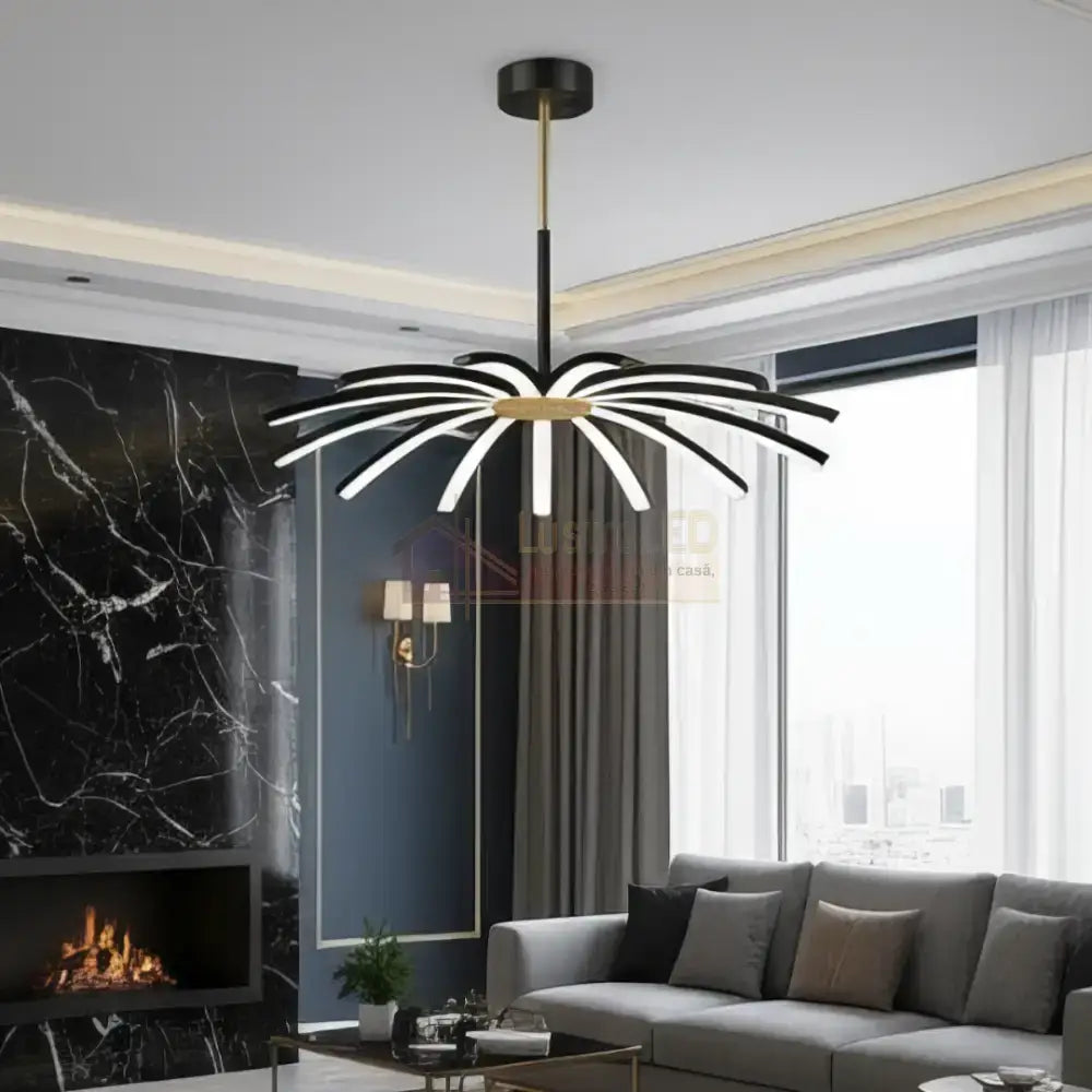 Lustra LED Eteris Cu Telecomanda Wifi 2.4G 3 Culori Black&Gold NEGRU + AURIU / SUSPENDATE / 68CM Chandeliers