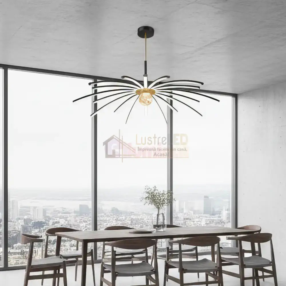 Lustra LED Eteris Cu Telecomanda Wifi 2.4G 3 Culori Black&Gold D90cm NEGRU + AURIU / SUSPENDATE / 90CM Chandeliers