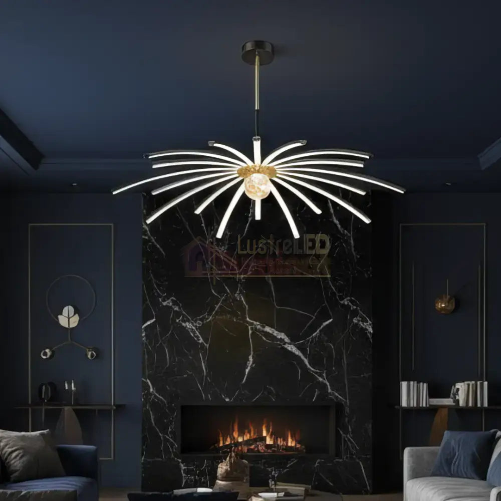 Lustra LED Eteris Cu Telecomanda Wifi 2.4G 3 Culori Black&Gold D90cm NEGRU + AURIU / SUSPENDATE / 90CM Chandeliers