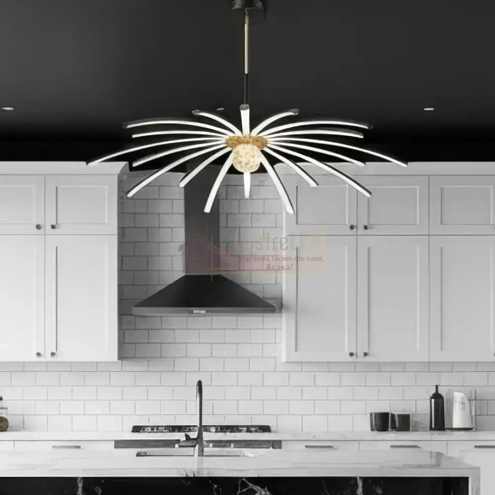 Lustra LED Eteris Cu Telecomanda Wifi 2.4G 3 Culori Black&Gold D90cm NEGRU + AURIU / SUSPENDATE / 90CM Chandeliers