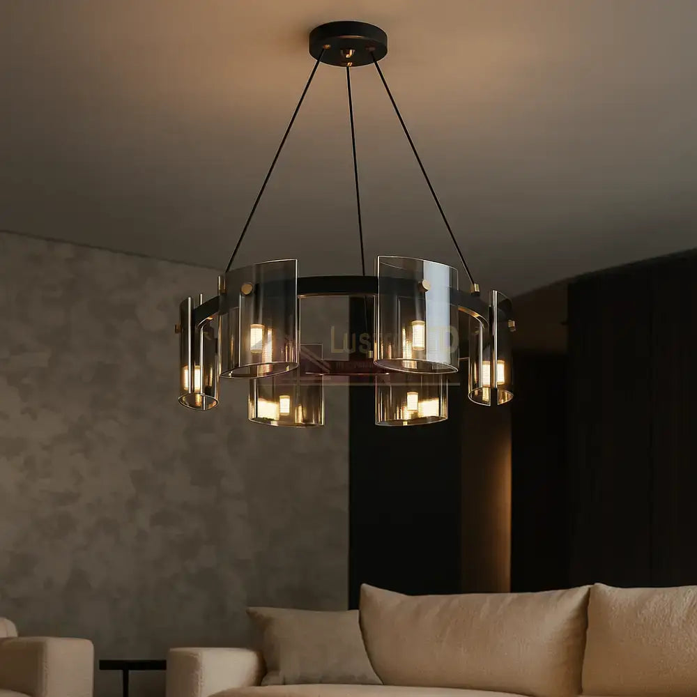Lustra LED G9X6 Modern Black Glass NEAGRA / SUSPENDATE Lighting Fixtures