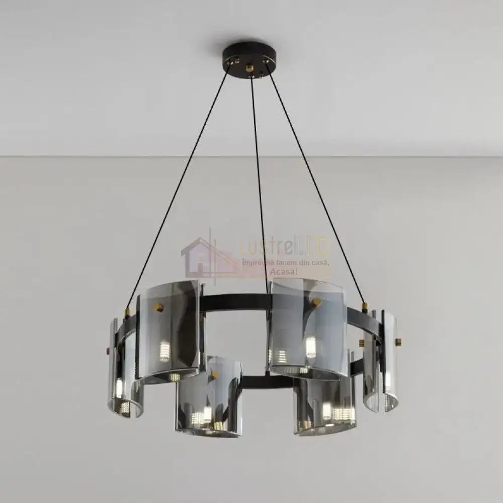 Lustra LED G9X6 Modern Black Glass NEAGRA / SUSPENDATE Lighting Fixtures