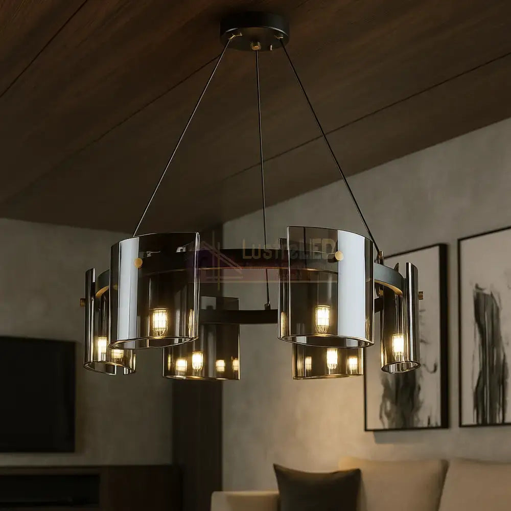 Lustra LED G9X6 Modern Black Glass NEAGRA / SUSPENDATE Lighting Fixtures