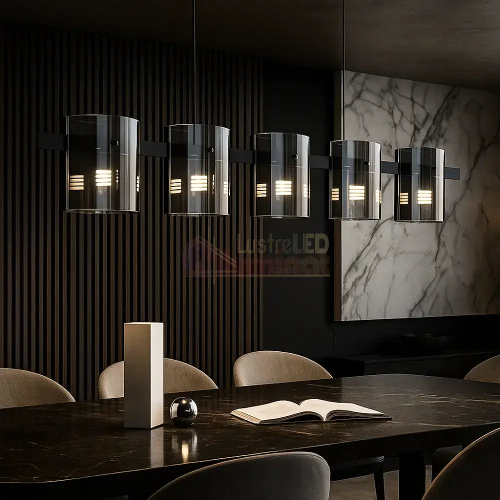 Lustra LED Suspendata Faye G9x5 Modern Black Glass NEAGRA / SUSPENDATE Lighting Fixtures