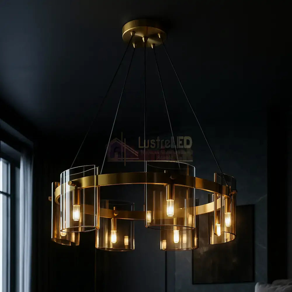 Lustra LED Suspendata Faye G9X6 Modern Gold Glass AURIE / SUSPENDATA Chandeliers Crystal