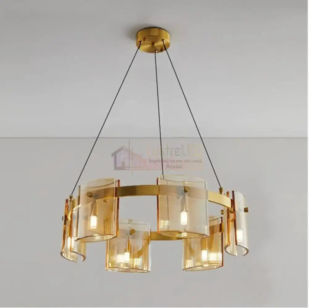 Lustra LED Suspendata Faye G9X6 Modern Gold Glass AURIE / SUSPENDATA Chandeliers Crystal