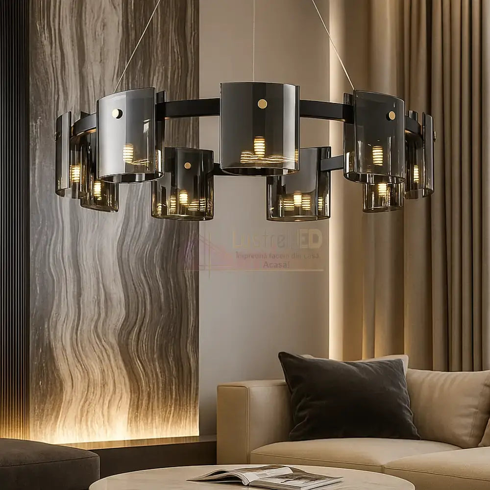 Lustra LED Suspendata Faye G9X9 Modern Black Glass NEAGRA / SUSPENDATE Lighting Fixtures