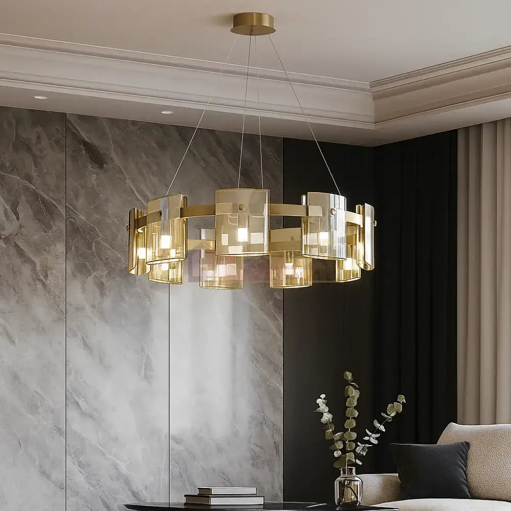 Lustra LED Suspendata Faye G9X9 Modern Gold Glass AURIE / SUSPENDATA Chandeliers Crystal