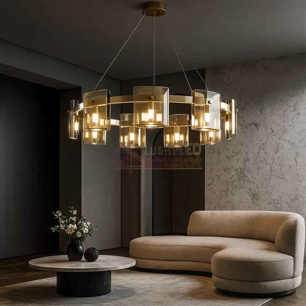 Lustra LED Suspendata Faye G9X9 Modern Gold Glass AURIE / SUSPENDATA Chandeliers Crystal