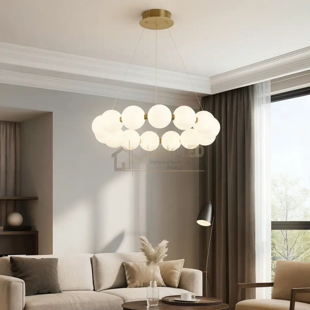 Lustra LED Suspendata Gold PEARL Echivalent 500W Telecomanda lustreled.ro