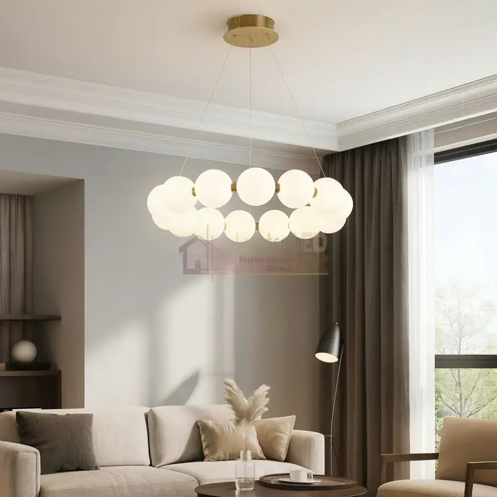 Lustra LED Suspendata Gold PEARL Echivalent 500W Telecomanda AURIE / ABAJUR Chandeliers